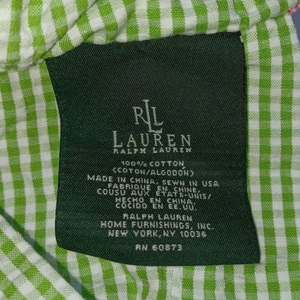 Ralph Lauren LRL Home Pillow Cover 17x11 Green Gingham Pink Monogram Preppy